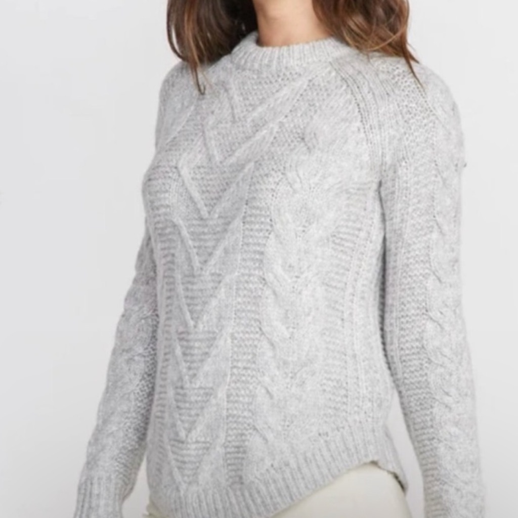 Marine Layer Light Gray Cable Knit Crewneck Sweater
